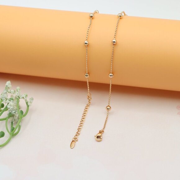 "Beaded Ball Chain Rose Gold Necklace, XPNL0184 - Picture 12 of 13